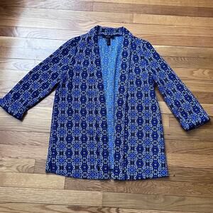 Forever 21 Blue Floral Open Front Lightweight Jacket Small